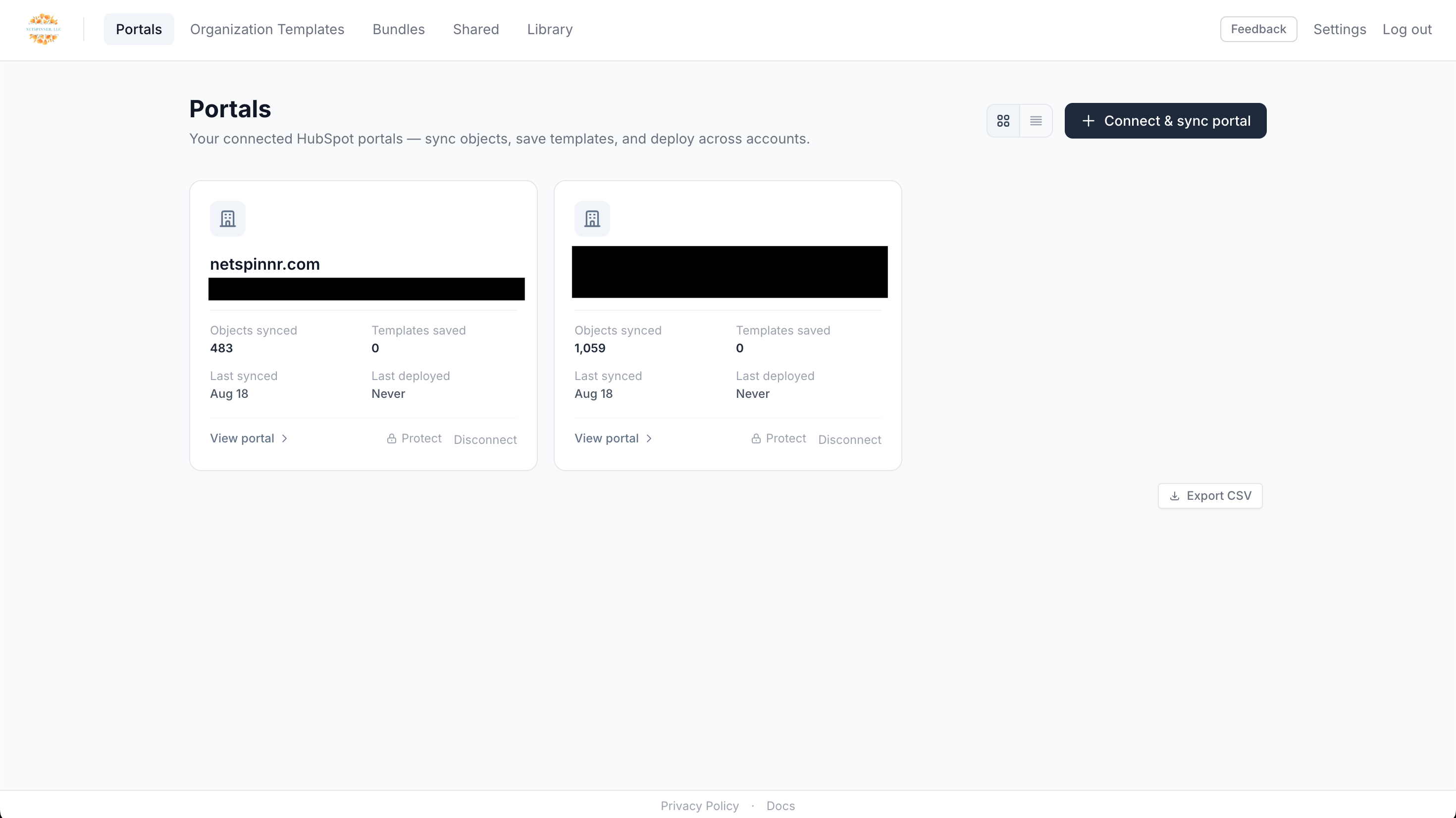 Template Manager Portal Management Screen